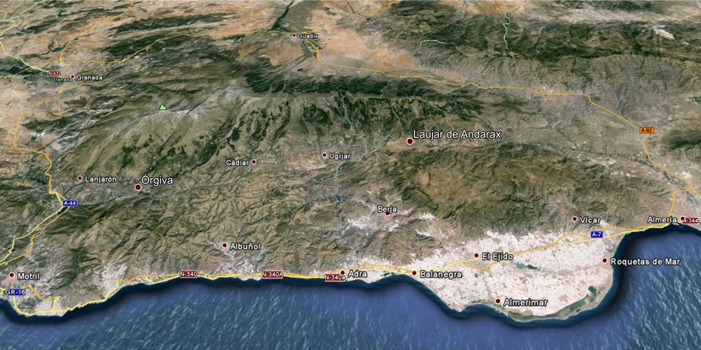 Municipios. Plano La Alpujarra 3D. Fuente: Google Map. LaAlpujarra.es